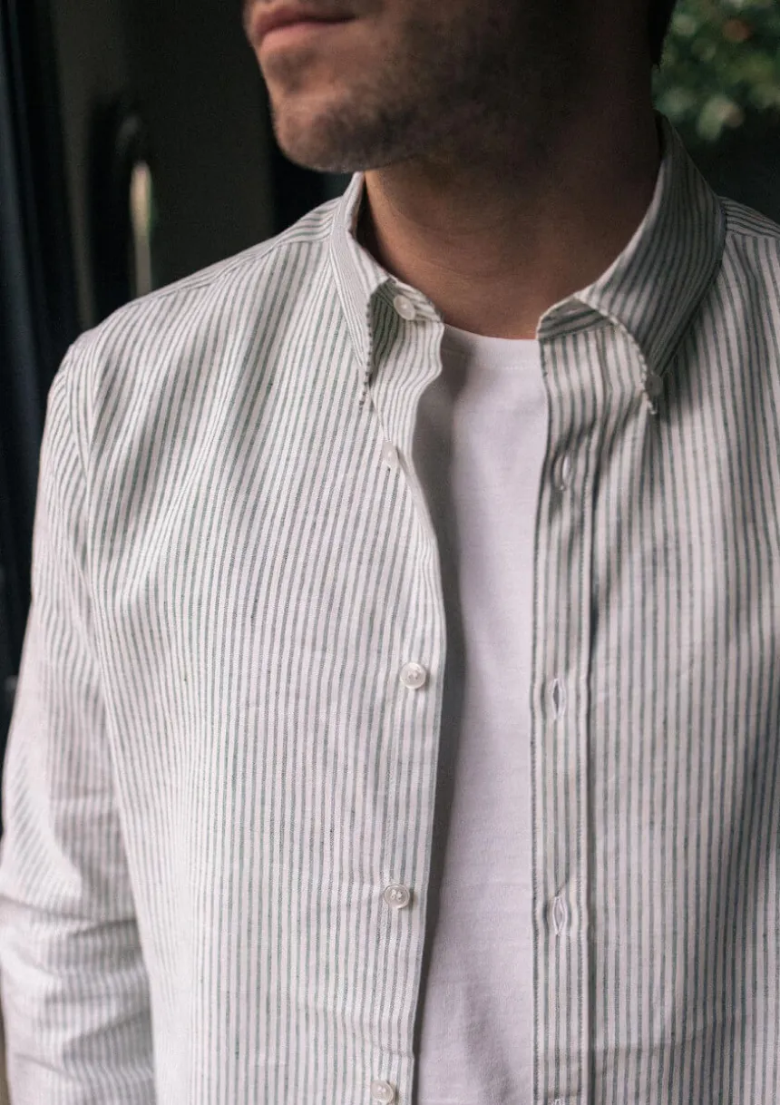 Montlimart CHEMISE CENTRE-LIN VERT RAYURES VertRayures Cheap