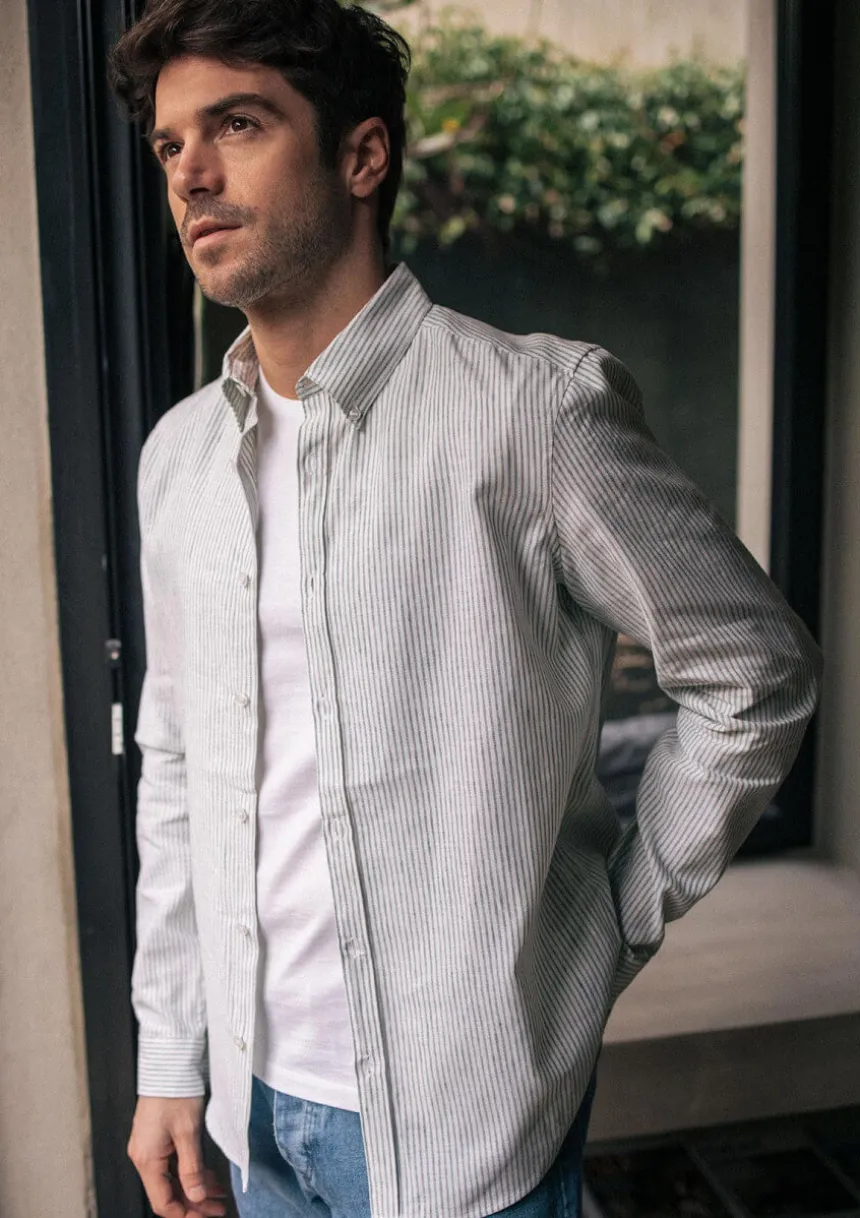 Montlimart CHEMISE CENTRE-LIN VERT RAYURES VertRayures Cheap